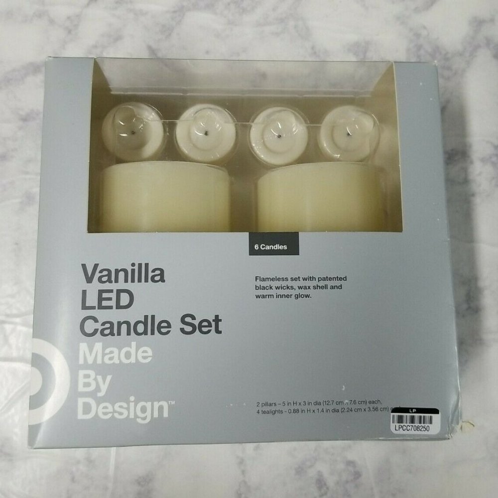 Vanilla Scented LED Pillar Tealight Candles Made By Design 6 pc New NWT Home